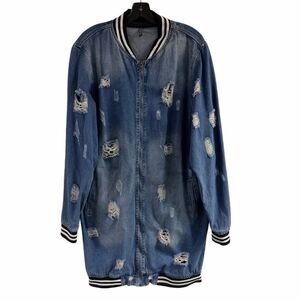 Love Mode Distressed Jean Denim Long Jacket Plus Size 1X